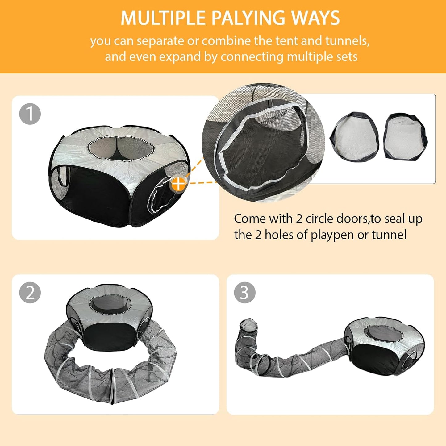 Small Animal Playpen with Tunnel–Pop-up Guinea Pigs Play Pen Foldable Outdoor and Indoor Pet Tent for Rabbits, Chinchillas and Ferrets