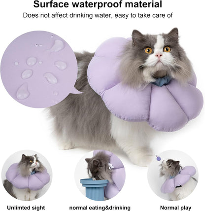 Cat Cone Collar,Cute Waterproof Cat Recovery Collar,Anti-Bite Lick Wound Healing Safety Elizabethan e Collar for Cats,Purple Flower All-Season Style…