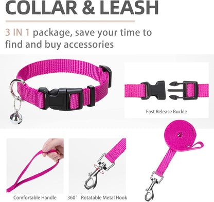 PUPTECK Adjustable Dog Harness Collar and Leash Set Step in No Pull Pet Harness for Small Medium Dogs Puppy and Cats Outdoor Walking Running, Soft Mesh Padded Reflective Vest Harnesses, Solid Pink M