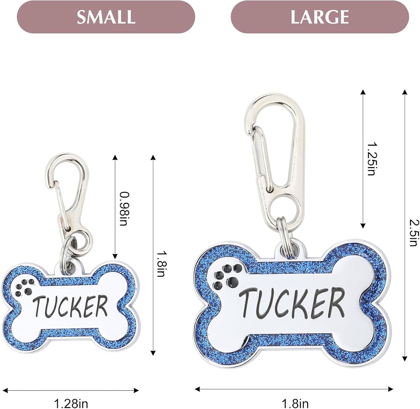Personalized Stainless Steel Pet ID Tags with Glittery Bone Design - DEEP Engraved Dog Tags Engraved for Pets Customized with 5 Lines Dogs and Cats Pets