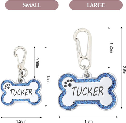 Personalized Stainless Steel Pet ID Tags with Glittery Bone Design - DEEP Engraved Dog Tags Engraved for Pets Customized with 5 Lines Dogs and Cats Pets