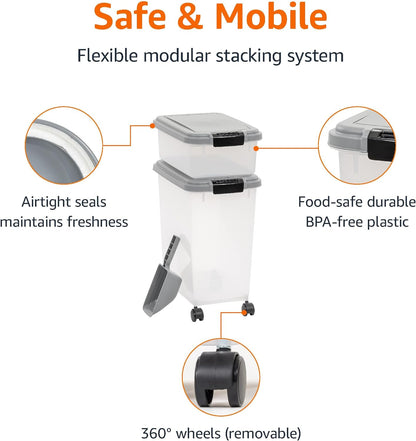 Amazon Basics 3-Piece Airtight Dog Food Storage Container Combo with Scoop, 33 QT + 12 QT