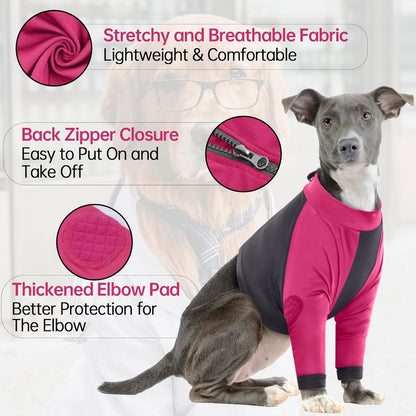 LeLePet Dog Recovery Suit for Front Legs, Dog Sleeve to Stop Licking, Elbow Protector for Leg Injuries Shoulder Wounds After Surgery Male Female,Zippered Long-Sleeved Shirt Cone Alternative(S-3XL)