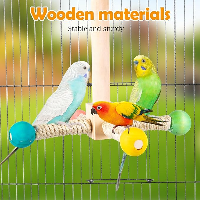 Rotating Bird Perches Toy, Interactive Spinning Parrot Parakeet Toys, Wooden Exercise Stand Bird Cage Accessories for Budgies,Cockatiels,Small Birds