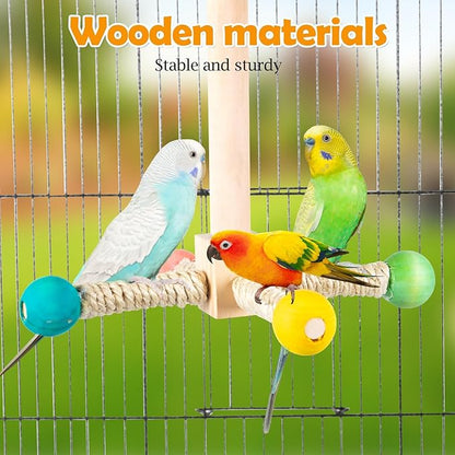 Rotating Bird Perches Toy, Interactive Spinning Parrot Parakeet Toys, Wooden Exercise Stand Bird Cage Accessories for Budgies,Cockatiels,Small Birds