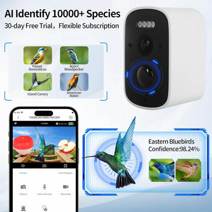 Smart Bird Feeder with Camera Solar Powered, 2.5K HD AI Identify 10000+ Species, Color Night Vision, 1.5L Bamboo Wood Feeder House Outside, Auto Capture & Notify, Ideal Gift for Bird Lovers