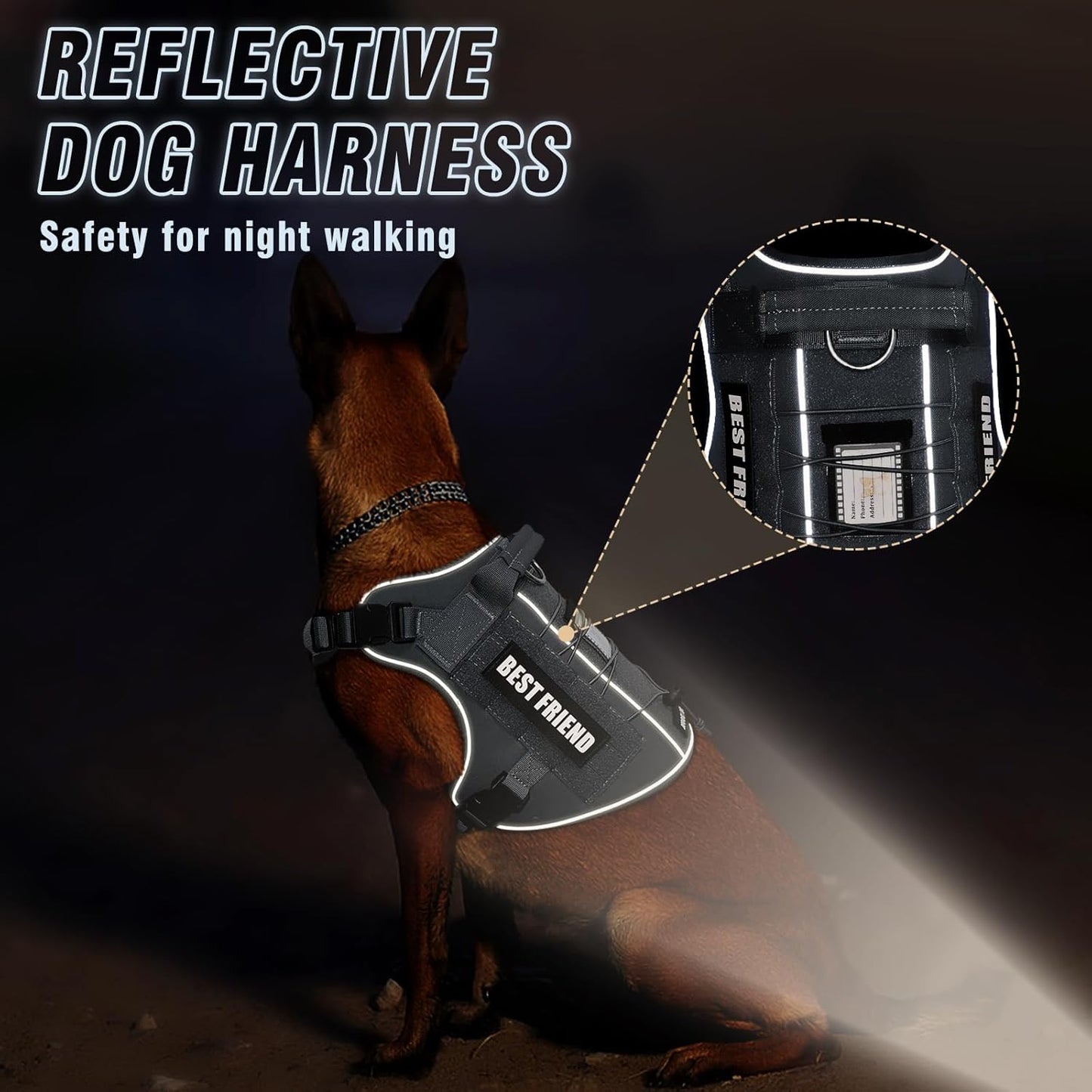 Tactical Dog Harness for Large Dogs,No Pull Military Dog Vest with Handle,Reflective Heavy Duty Pet Harness for Walking Hiking Training Gray L