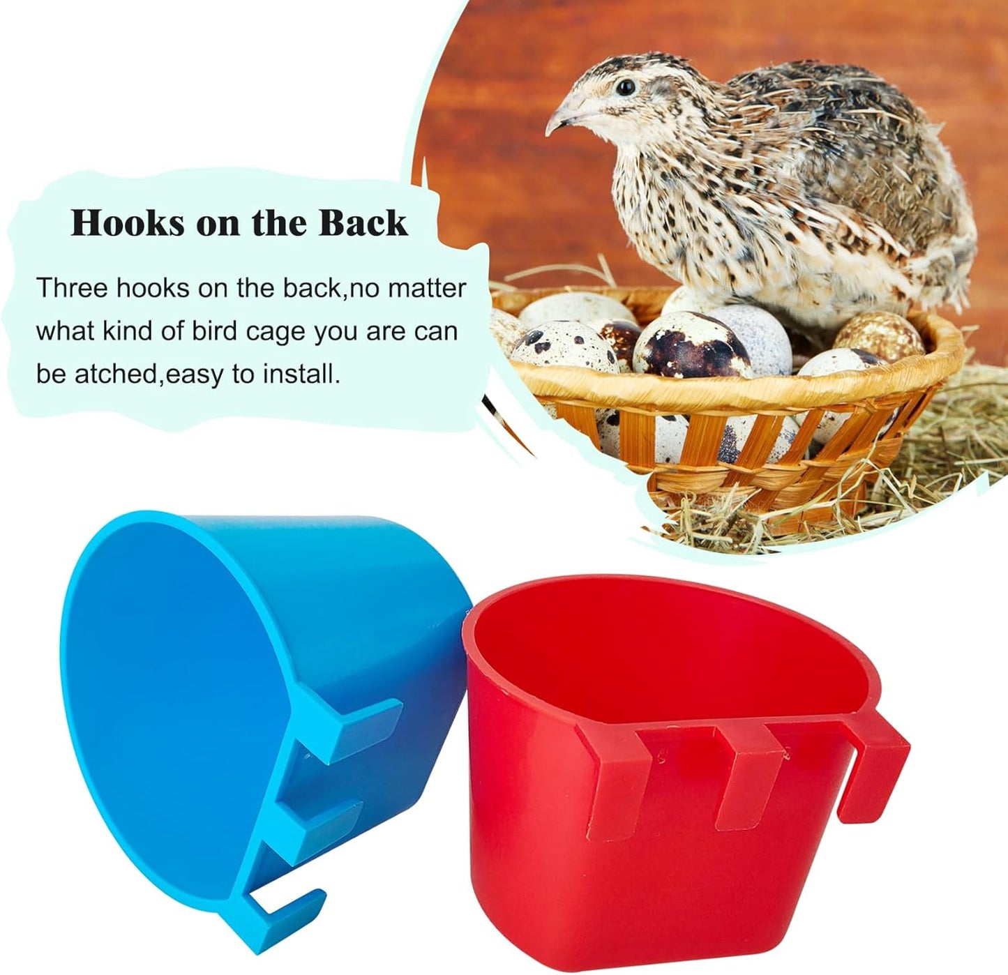 10 Pcs Cage Cups Birds Feeders Bowl Chicken Feeding Watering Dish Hanging Wire Cages Box Coop Cups for Pet Parrot Parakeet Gamefowl Poultry Pigeon and Quail（Blue and Red）