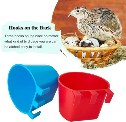 10 Pcs Cage Cups Birds Feeders Bowl Chicken Feeding Watering Dish Hanging Wire Cages Box Coop Cups for Pet Parrot Parakeet Gamefowl Poultry Pigeon and Quail（Blue and Red）