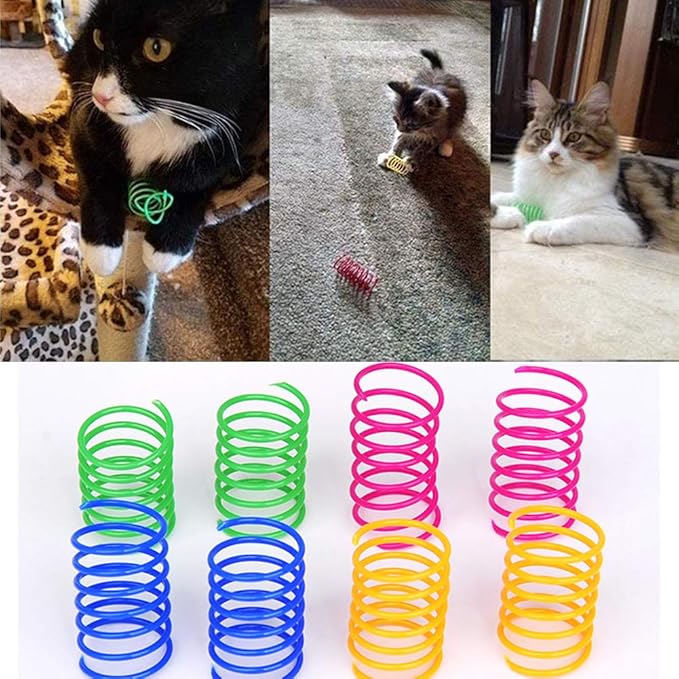 ISMARTEN Cat Spring Toy (60 Pack), Cat Kittens Toys Plastic Coil Spiral Springs for Swatting, Biting, Hunting, and Active Healthy Play (Random Color)