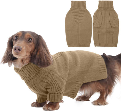 IECOii Dachshund Sweater,Turtleneck Dog Sweater for Small Medium Dogs Girl Boy,Stretchy & Breathable,Warm Knitted Pullover Coat,High Neck Knitwear for Cold Weather Indoor & Outdoor Wear (Camel,M)