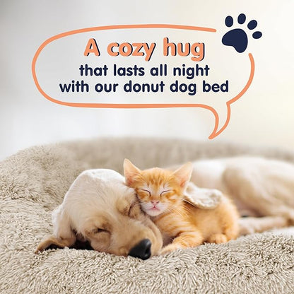 Donut Dog Bed - Premium Comfort for Anxiety Relief - Fluffy & Calming Design with Ultra-Plush Support | Cozy Round Dog Bed with Super Soft Circle Style (Size S Beige)