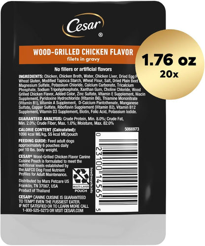 Cesar Filets in Gravy Wet Dog Food Wood-Grilled Chicken Flavor, 1.76 oz. Mini-Pouch (20 Count, Pack of 1)