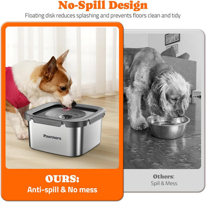 Pawtners Dog Water Bowl No Spill, 152oz/4.5L Stainless Steel Dog Floating Bowl, Slow Water Bowl for Dog with Filter, Non-Slip Base, No Splash Water Bowl for Medium Large Messy Drinkers Grey