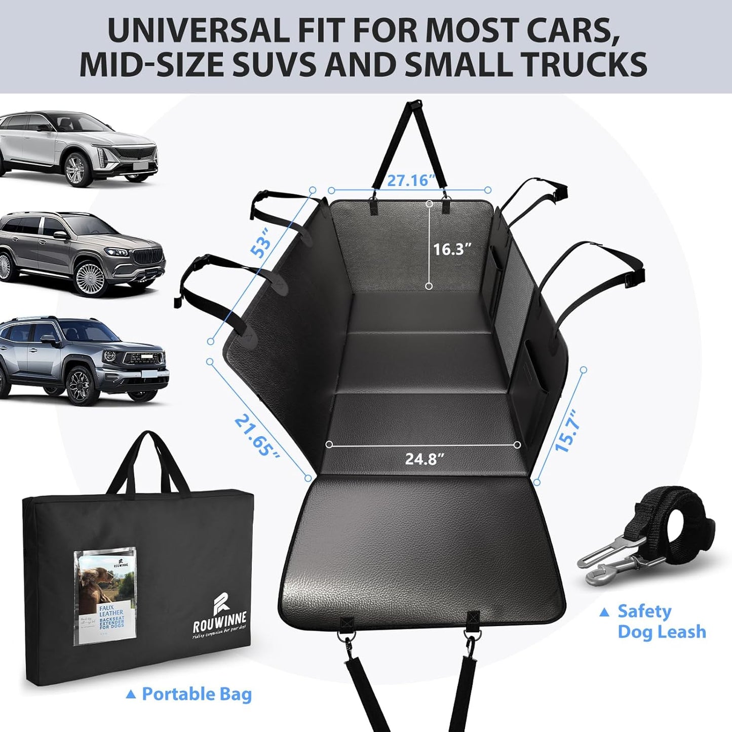 Back Seat Extender for Dogs-Upgraded PU Leather, Hard Bottom Dog Car Seat Cover for Back Seat, Anti-Scratch Backseat Extender for Dogs,Waterproof Dog Hammock for Car, SUV, 420lbs