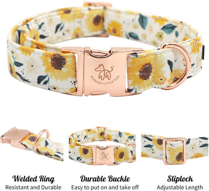 Elegant little tail Dog Collar, Sunflower Pattern Pet Collar Durable Cute Dog Collars Summer Fall Female Pet Gift Adjustable Dog Collar for X-Large Dogs