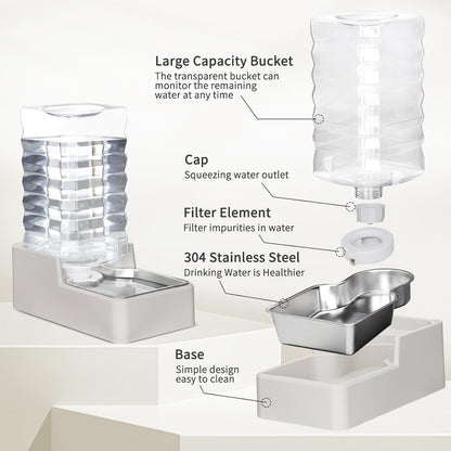 RIZZARI Stainless Steel Pet Water Feeder: 9.5L Automatic Leak-Proof Gravity Dispenser for 40-80 LB Senior Dogs with Spinal Issues - with Filter - Garage Kitchen Use