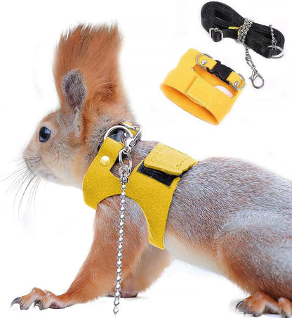 Squirrel Traction Rope Strap Anti-Biting Chain Rope, Adjustable Vest, Small Animal Walking Harness with Lead Leash, Hamster Gerbil Rat Mouse Ferret Chinchilla Small Animal Walking Leash