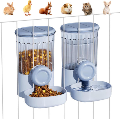 Hanging Small Pet Feeder and Water Dispenser, 1L Auto Cat Food Bowl and 0.8L Water Bottle Dispenser, Auto Gravity Pet Feeder and Waterer Set for Puppy, Kitten, Rabbit and Small Pets (Blue)