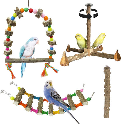 Parrot Cage Accessories-Pure Wood Parrot Perches Toys,Climbing Ladder,Bird Rotating Perch,Bird Swing,Suitable for Parakeet,Conure,Cockatiel,Mynah,Love Birds Finches