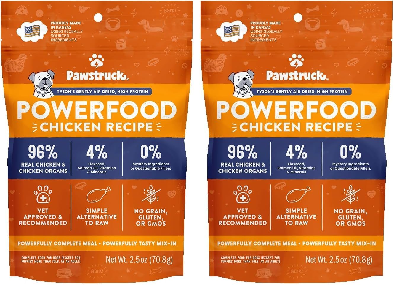Pawstruck Air Dried Dog Food with Real Chicken, Grain Free, Made in USA, Non-GMO, Vet Recommended, High Protein Limited Ingredient Full-Feed, All Breeds & Ages, 2.5oz Trial Bag (Pack of 2)