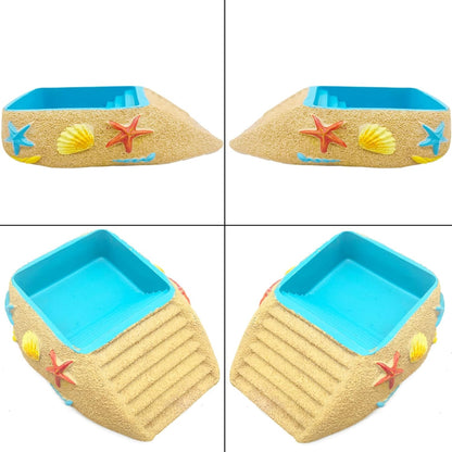 Hermit Crab Water Bowl with Climbing Ramp, Resin Reptile Water Dish Tortoise Habitat Accessories for Turtle, Snake, Lizard, Frog, Gecko, Bearded Dragon (M)