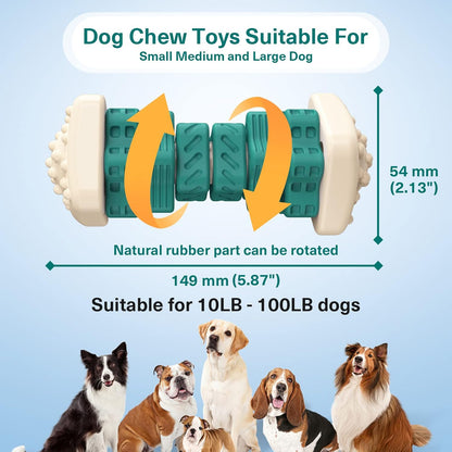 Pceotllar Indestructible Dog Chew Toys, Interactive Puzzle Toys with Beef Flavor, Safe Rubber for Aggressive Chewers - Large, Medium, Small Dogs - Green
