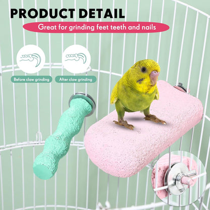Soulchen 4 Pcs Bird Beak Grinding Calcium Stone Perches Parrot Teeth Mouth Molar Cage Accessories Platform Paw Grinding Sticks Jumping Stand for Macaws Parakeets Finches Cockatiel(Green,Pink)