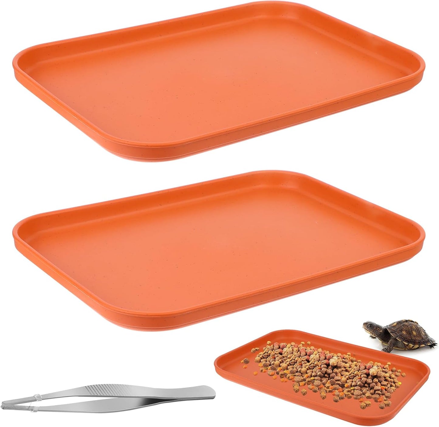 2 Pieces Reptile Food Water Dish, Reptile Feeding Bowl, Tortoise Feeding Dish, Plastic Pets Feeding Plate with 1Pcs Forcep, Crawl Pet Basking Platform for Turtle Lizard Bearded Dragon Gecko Snake