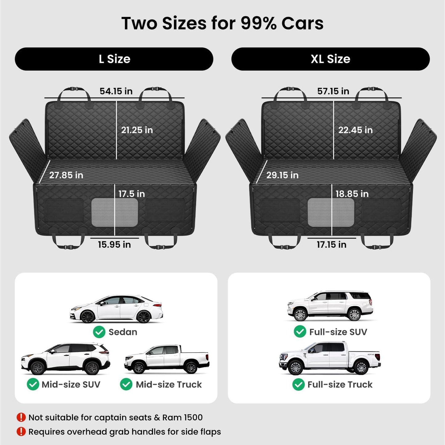 REEVAA Dog Car Seat Cover for Back Seat, Hard Bottom Dog Hammock, Pet Bed Extender for 2-4 Large/Medium Dogs, Waterproof Seat Protector, Universal L Size Fits for SUV Medium Truck, Black