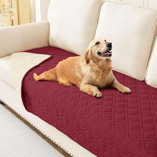 hyha Waterproof Dog Bed Blanket, Soft Pet Blankets, Waterproof Couch Cover for Dogs, Reversible Sofa Covers Washable for Furniture (30x70 Inch, Wine Red/Beige)