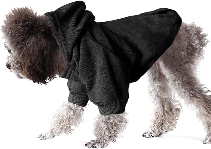 Jecikelon Winter Dog Hoodie Sweatshirts with Pockets Warm Dog Clothes for Small Dogs Chihuahua Coat Clothing Puppy Cat Custume (Black, Medium)