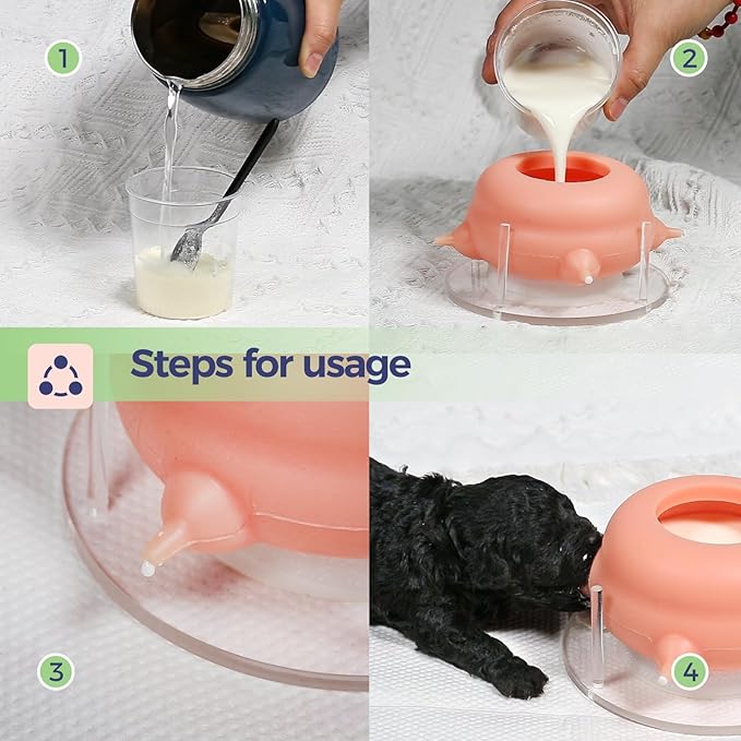 Nursing Nipple for Multiple Kittens, Puppy Feeders for Multiple Puppies with Support Base,Smooth Flow Nipple for Puppies,Ideal Replacement for Kitten Bottle Feeding Kit,400ml Capacity(Pink)