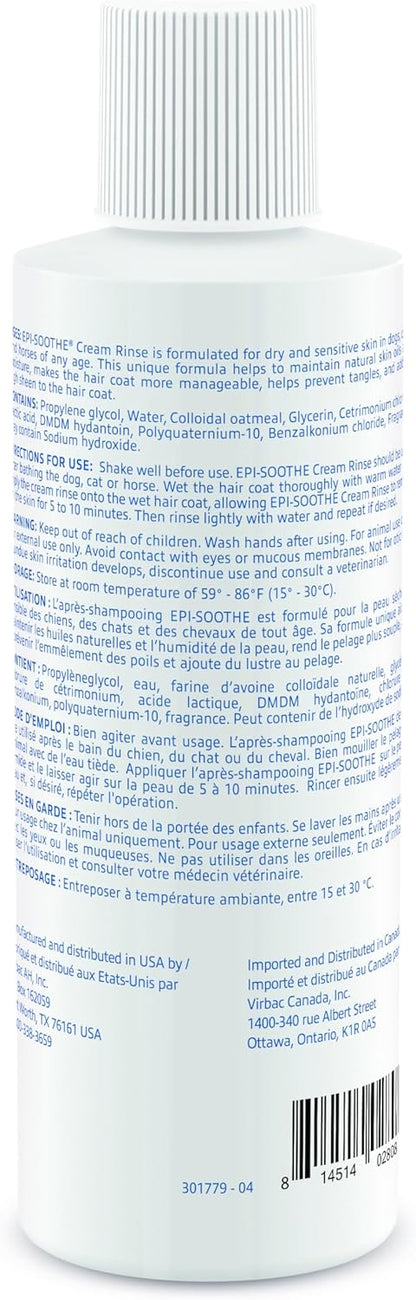 Virbac Epi-Soothe Cream Rinse Pet Conditioner For Dogs, Cats & Horses (8 oz) - For Dry or Sensitive Skin