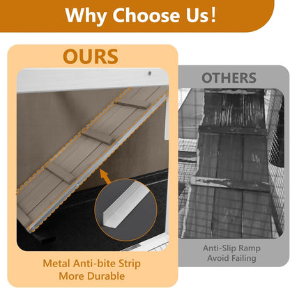 2 Story Rabbit Hutch Indoor with 2 Deeper Pull-Out Trays, Wooden Rabbit Cage with 4 Lockable Wheels, Ramp, Chew-Anti Metal Strip for Rabbit, Guinea Pig, Hamster(36" L x 17.8" W x 36.7" H)