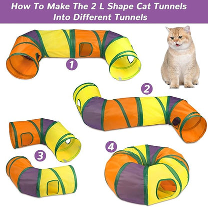 Retro Shaw Cat Toys Kitten Toys, Cat Tunnels Toy for Indoor Cats Kitty, Interactive Cat Tube Tent Feather Wand Teaser Bell Fuzzy Ball Springs Mouse (33 Pcs Large Cat Tunnel Toys Set)