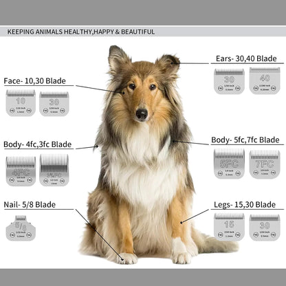 Size 40+10+30+15+7FC+5FC+4FC+3FC+5/8HT+3/4HT+T84+T10+5/8N Toe Blade kit,Pet Dog Grooming Clipper Stainless Steel Blade,Compatible with Andis/Oster A5,Wahl KM10 Series Clippers,13 Pack