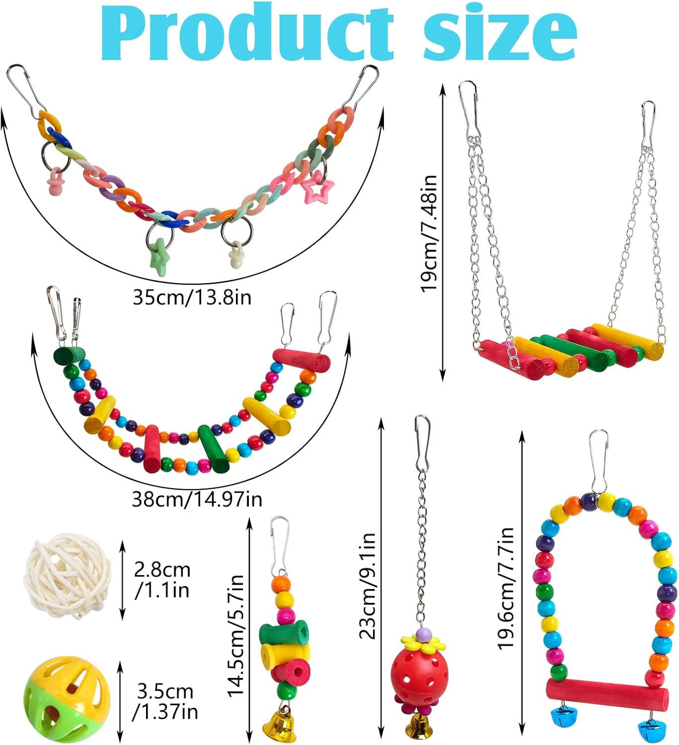 Hamiledyi 17Pcs Parrot Swing Toys Perches Platform with Bird Climbing Ladder Chewing Hanging Standing Colorful Toys Cage Accessories for Parakeet, Conure, Finch, Lovebirds, Budgie, Canary