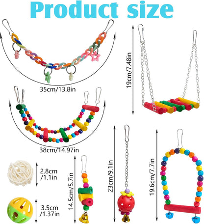 Hamiledyi 17Pcs Parrot Swing Toys Perches Platform with Bird Climbing Ladder Chewing Hanging Standing Colorful Toys Cage Accessories for Parakeet, Conure, Finch, Lovebirds, Budgie, Canary