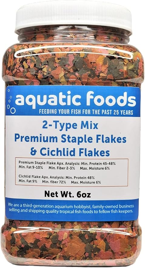 2-Type Tropicals's Staple & Cichlid Custom Flake Mix for Cichlids, Discus, for All Community Tropical Fish. Aquatic Foods Flakes …6oz Med Jar