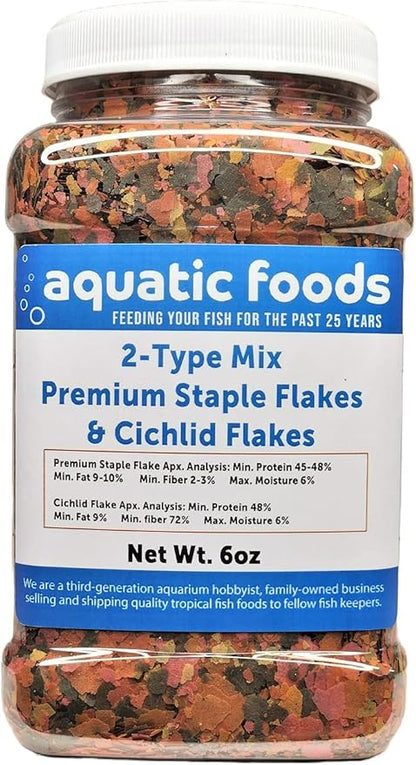 2-Type Tropicals's Staple & Cichlid Custom Flake Mix for Cichlids, Discus, for All Community Tropical Fish. Aquatic Foods Flakes …6oz Med Jar