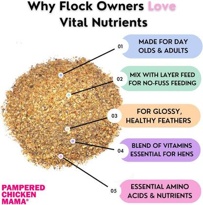 Vital Nutrients: Chicken Vitamins for Feed & Molting Supplement, Egg Booster, Poultry & Chicken Vitamins - Pampered Chicken Mama (1.5 pounds)
