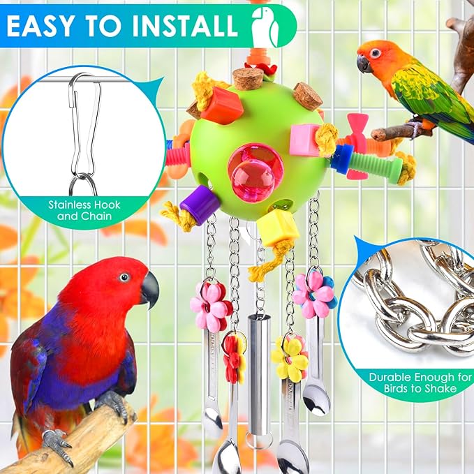 KATUMO Bird Toys, Parrot Pull Spoons Toys for Conure Cage Parakeet Cockatiel Quarker African Grey Mini Macaw Amazon Parrots Cockatoo Small to Medium Birds