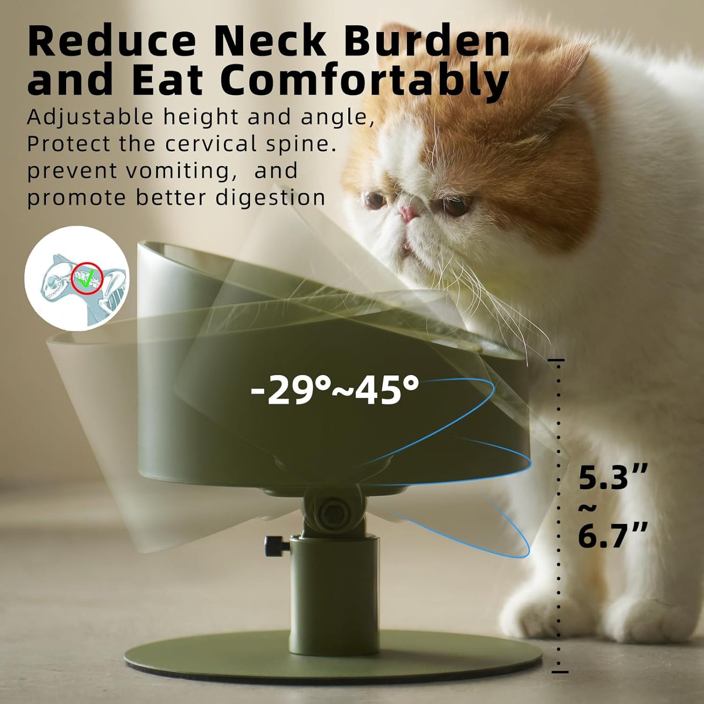 MS!MAKE SURE Adjustable Raised Cat Bowls, Ceramic Elevated Cat Bowls, Pet Bowl with Anti - Slip Rubber Pad, Leak - Proof, Lead & Cadmium Free, Whisker - Friendly, for All Life Stages of Age Green