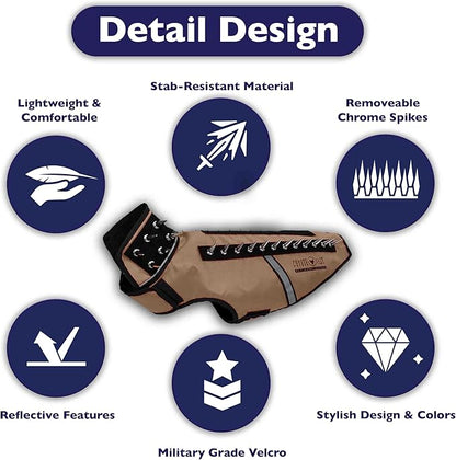 CoyoteVest SpikeVest Dog Harness Vest for Small Dogs, Reflective Dog Vest with Spikes to Shield Your pet from Coyotes, Raptor and Animal Attacks, Anti Hawk Vest, Made in USA (S-Texas Tan)