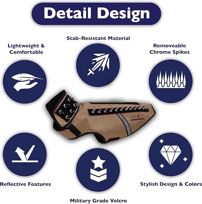 CoyoteVest SpikeVest Dog Harness Vest for Small Dogs, Reflective Dog Vest with Spikes to Shield Your pet from Coyotes, Raptor and Animal Attacks, Anti Hawk Vest, Made in USA (XS-Texas Tan)