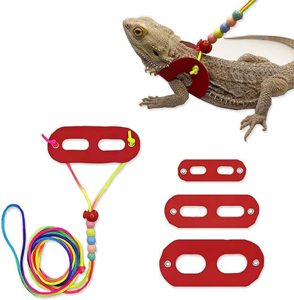AIITLE Adjustable Bearded Dragon Harness Set - Soft, 3-Size Reptile Leash for Crested Geckos, Iguanas, Guinea Pigs, Rats (Indoor/Outdoor Use, Camping, Parties),Red