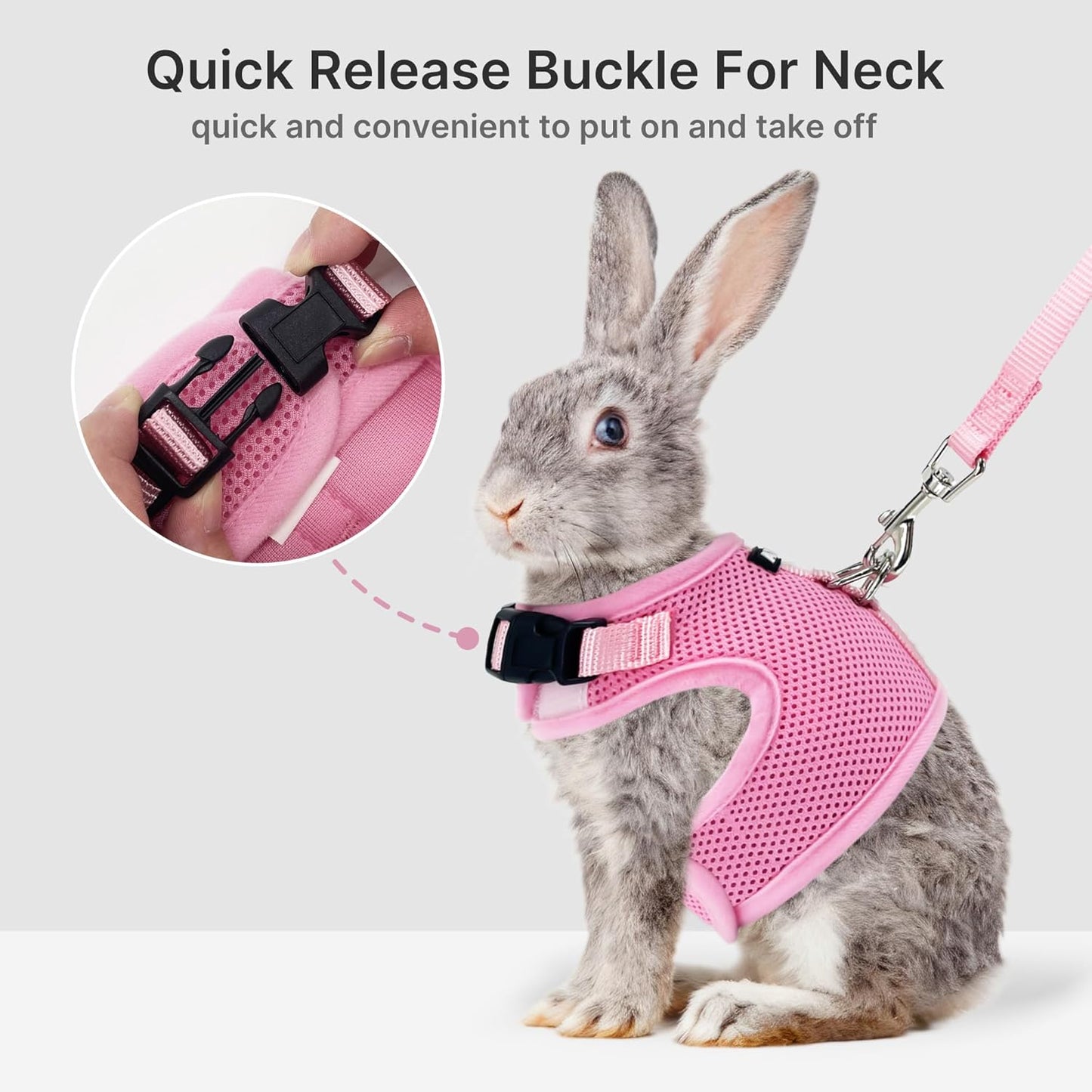 AIITLE Breathable Bunny Harness and Leash Set, Adjustable Straps & Magic Tape Design, Comfort Fit Vest for Puppies, Cats, Squirrels, Rats, Bunnies, Ferrets, Outdoor Walking, Pink S