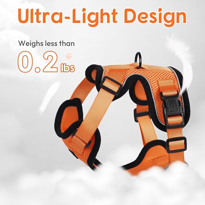 Dooradar Cat Harness and Leash Set, Escape Proof Safe Adjustable Kitten Vest Harnesses for Walking, Easy Control Soft Breathable Mesh Jacket with Reflective Strips for Cats, Orange, XXS