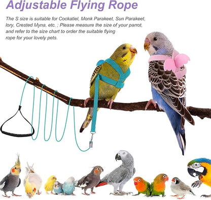 4 Pieces Pet Parrot Bird Harness Leash Adjustable Bird Flying Harness Traction Rope with Cute Wing for Parrots Pigeons Budgerigar Lovebird Outdoor Training Toy (Pink, Yellow, Light Purple, Cyan,S)